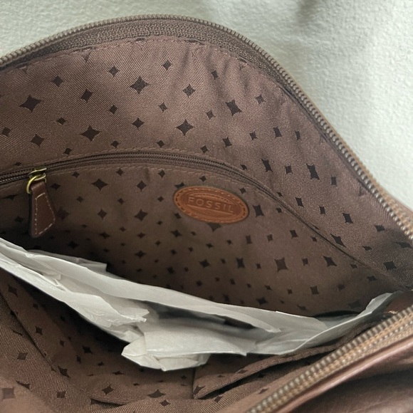 Fossil Morgan Traveler Brown Pebbled Leather Crossbody Purse - Picture 9 of 11